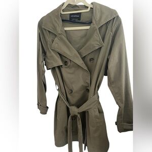Lucky Brand Army Green Military Style Trench Coat with High Collar.